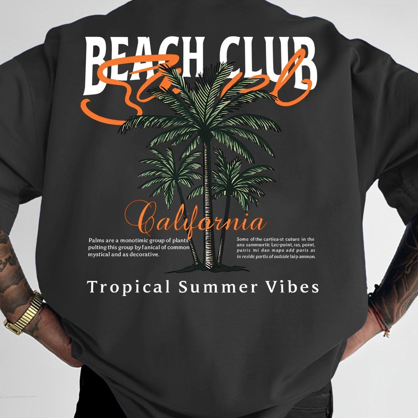 American-style Vintage Coconut Tree Pattern T-shirt