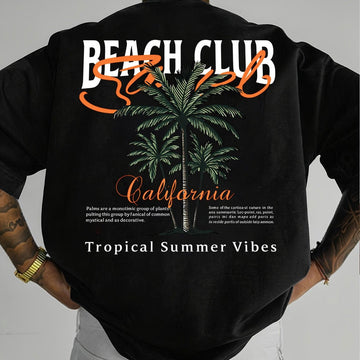 American-style Vintage Coconut Tree Pattern T-shirt