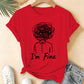 I'm Fine Creative Printed Loose Short-Sleeve
